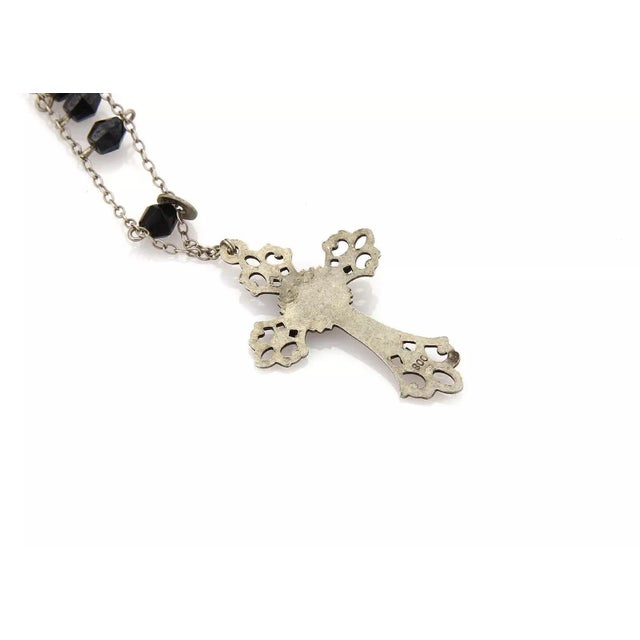 Metal Onyx Beads 800 Silver Cross Rosary Pendant Necklace For Sale - Image 7 of 8