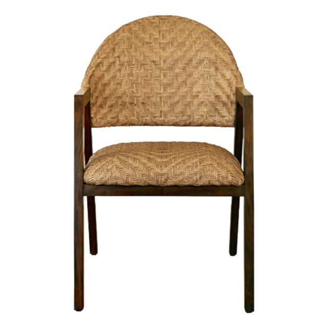 Matthew Izzo Home Walter Round Back Woven Rattan Dining Chair With Dark Wood Frame For Sale