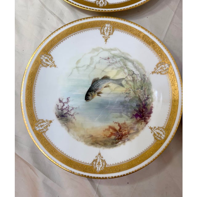 19th Century Set of 6 Antique 1800's Hand Painted Limoges Tressemanes & Vogt Porcelain Fish Plates For Sale - Image 5 of 18