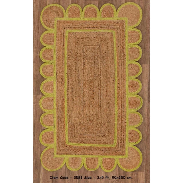 Pistachio Margarita Scallop Jute Hand Made Bohemian Rug 3x12 Ft. For Sale - Image 8 of 12