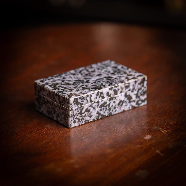 Vintage 20th Century Black Epidote stone box. The box is mounted with a brass hinge and lined in black marble,...