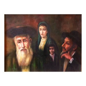 Unknown, Judaica Miniature Oil Painting Jewish Family Scene