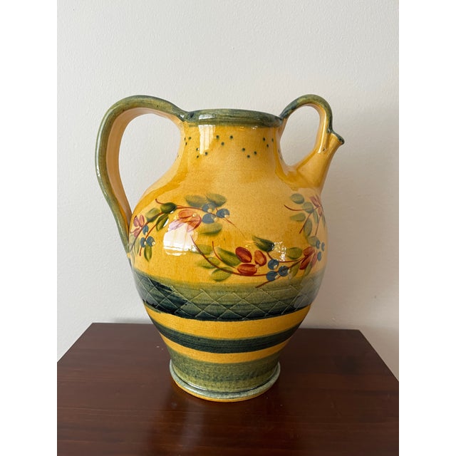 Vintage Terre È Provence French Hand-Painted Ceramic Pitcher, Made in France For Sale - Image 4 of 10