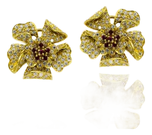 Late 20th Century Pair of 18k Diamond Floral Earrings with Inserts