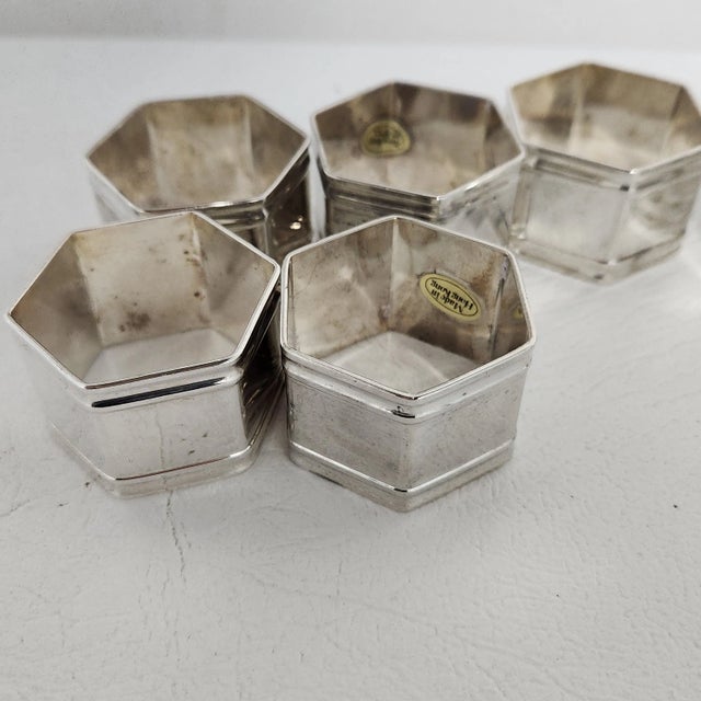Mid-Century Silverplate Hexagonal Napkin Rings — Set of 8 For Sale - Image 11 of 11
