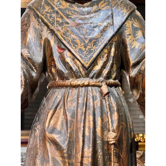 Spanish Baroque School Artist, Life-Size Sculpture of Saint Francis of Assisi, 1600s, Gilded Wood For Sale - Image 5 of 7