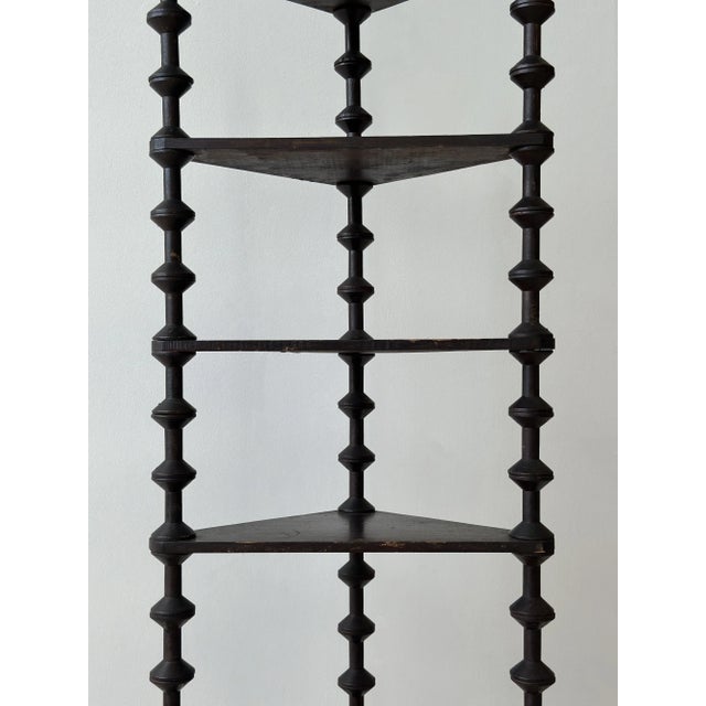 Antique Ebonized Tiered Spool Corner Shelf With Exaggerated Finials, Circa Late 19th Century For Sale - Image 10 of 18