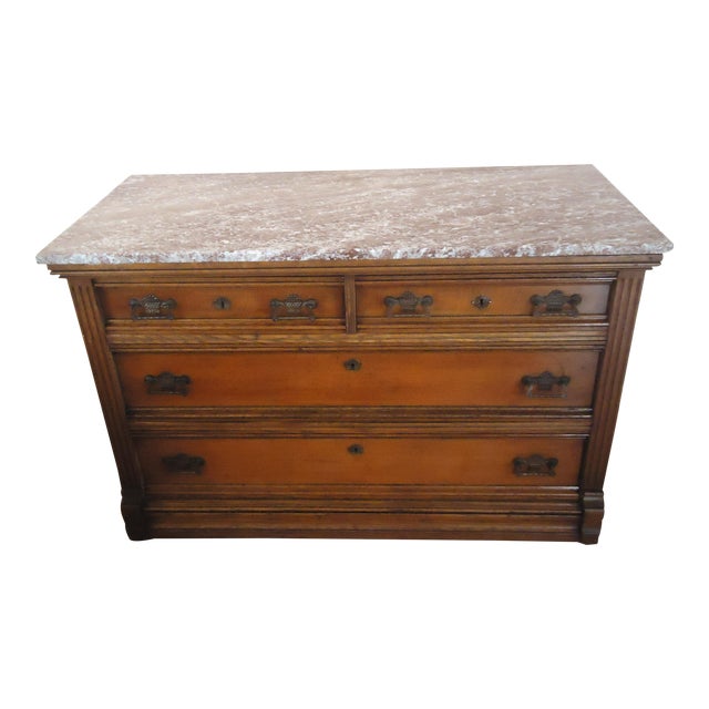Vintage Victorian Eastlake Walnut Marble Top Chest Of Drawers Chairish