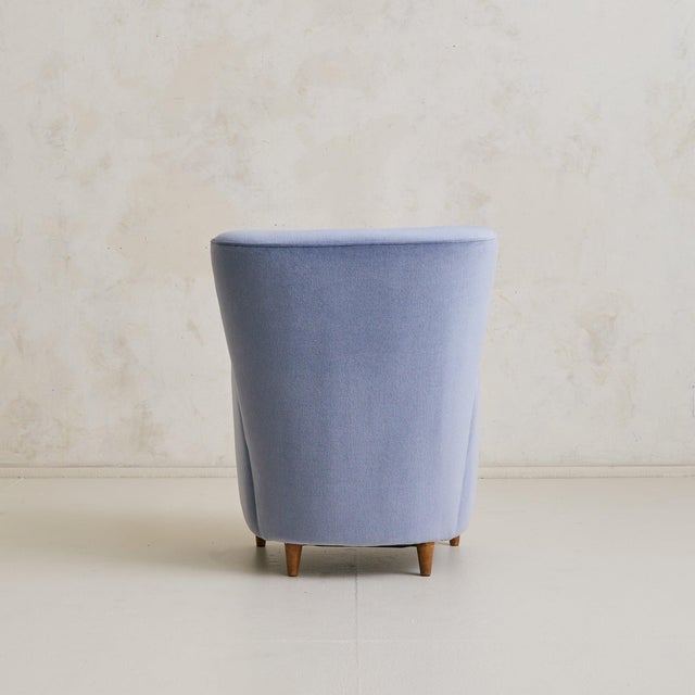 Wood Italian Cornflower Blue Velvet Lounge Chair in the Manner of Paolo Buffa, 1950s For Sale - Image 7 of 11