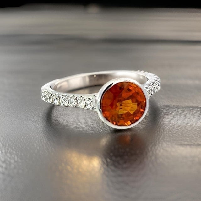 Natural Orange Sapphire Diamond Ring 6.5 14k W Gold 1.88 TCW Certified For Sale - Image 9 of 10