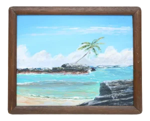 Vintage 1960's Oil Seascape Beach Painting on Canvas