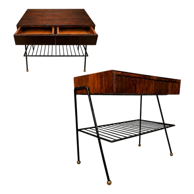 Attributed to Carlo Hauner Rosewood, Glass and Steel Side Table, Brazilian Modern, 1950s For Sale