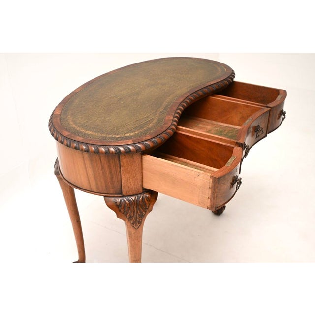 Wood Antique Burr Walnut Leather Top Kidney Shaped Desk, 1900 For Sale - Image 7 of 11