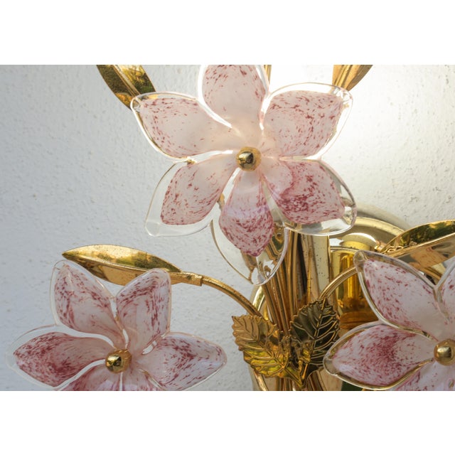 1970s Murano Wall Light Pink Flowers - Set of 2 For Sale - Image 11 of 15