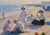 Jean Aristide Rudel- Mothers & Young Daughters at the Beach W/Parasol -1920s Oil Painting For Sale - Image 4 of 11