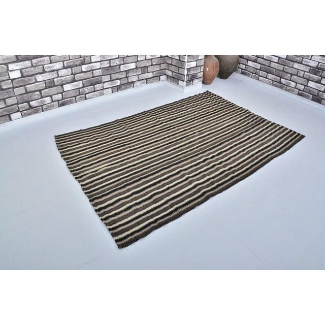 Textile Vintage Mid-Century Turkish Striped Kilim Rug With Muted Earth Tones For Sale - Image 7 of 11