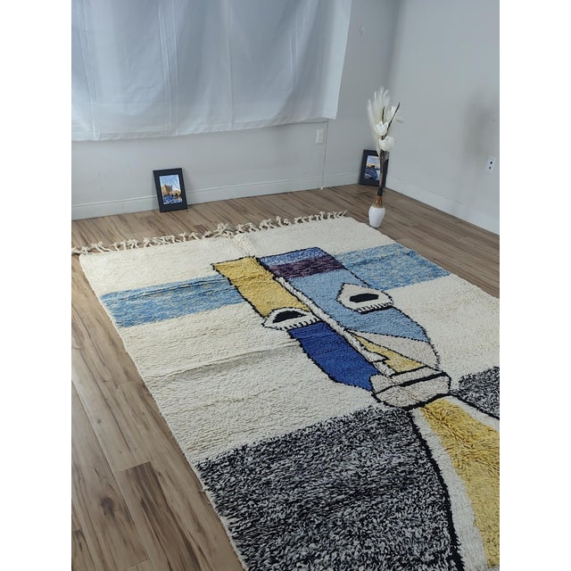 Abstract Cubist Abstract Multicolor Handwoven Wool Moroccan Rug For Sale - Image 3 of 12