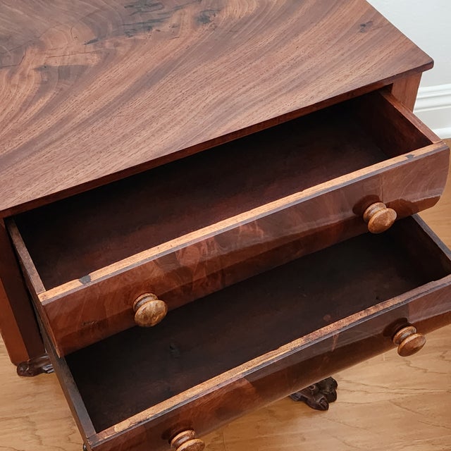 Antique Solid and Flame Mahogany American Empire Side Table or Work Table Circa 19th Century For Sale - Image 9 of 17