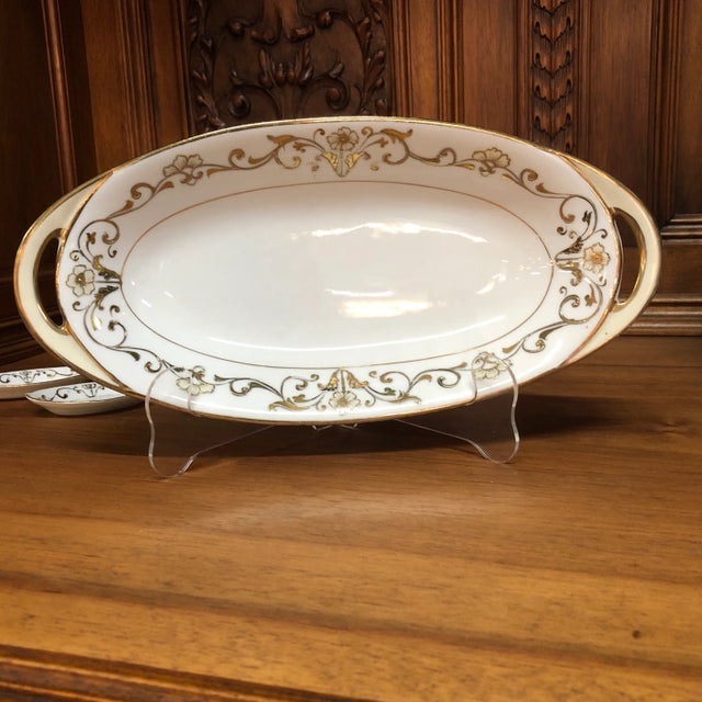 Early 20th Century Nippon Gilt Moriage Celery With 6 Salts For Sale - Image 4 of 6