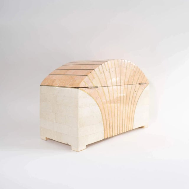 Metal Vintage Maitland Smith Tessellated Stone Brass Inlay Treasure Chest Jewelry Box For Sale - Image 7 of 12