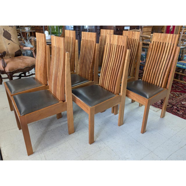 Brown Late 20th Century Monumental Studio Crafted Dining Table & 8 Chairs, Cherry Wood & Tile For Sale - Image 8 of 18