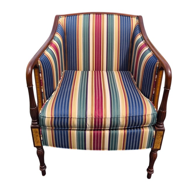 1980s 1980s Southwood Sheraton Federal Style Upholstered Inlaid Club Chair Armchair For Sale - Image 5 of 14