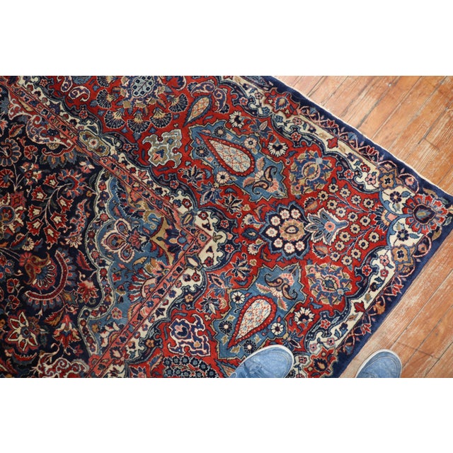 Persian Antique Zabihi Collection Navy Traditional Kashan Rug For Sale - Image 3 of 12