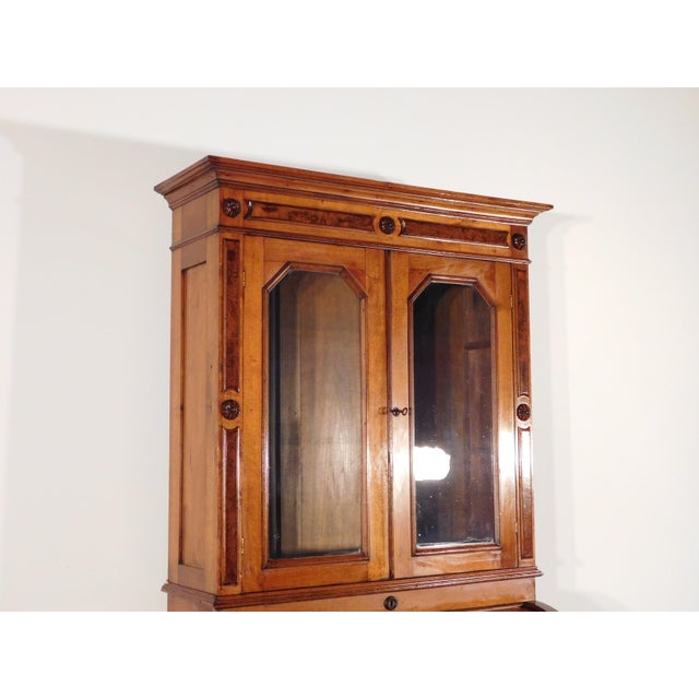 Late 19th Century Antique 1880s Victorian Eastlake Burled Walnut Cylinder Secretary Bookcase Desk For Sale - Image 5 of 16