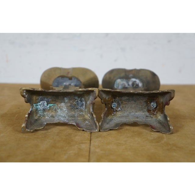 Mid 20th Century Brass Chinese Good Luck Fortune & Blessings Pricket Candlesticks Candle Holders- Set of 2 For Sale - Image 10 of 12