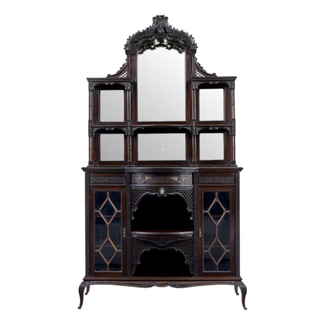 Edwardian Chippendale Revival Cabinet in Carved Mahogany, 1905 For Sale