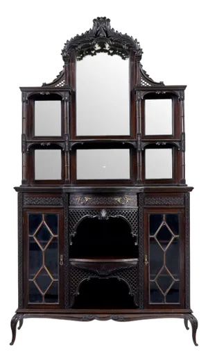 Edwardian Chippendale Revival Cabinet in Carved Mahogany, 1905
