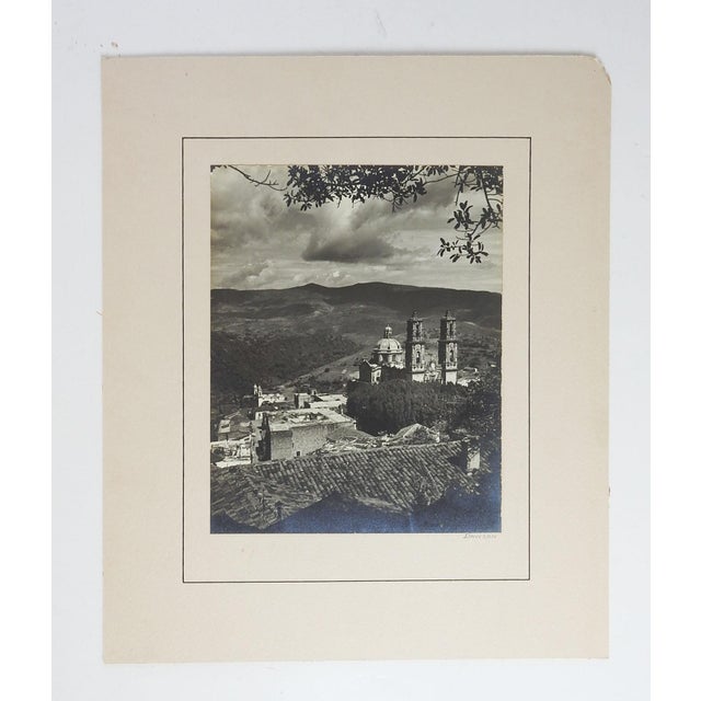 Vintage mid 20th century silver gelatin phograph on paper of the Church of Santa Prisca, Taxco Mexico. Signed Dawson lower...