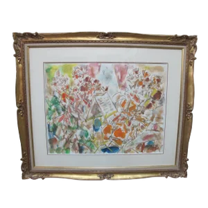 Gen Paul French Watercolor Ornate Gold Gilt Frame Abstract Painting Concert
