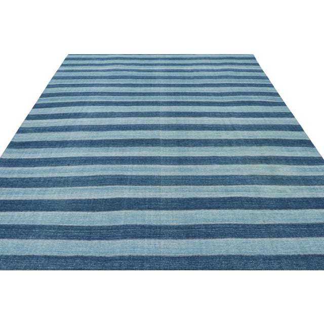 Not Yet Made - Made To Order Rug & Kilim's Contemporary Dhurrie Rug in Blue Geometric Stripes - 5x7 For Sale - Image 5 of 8