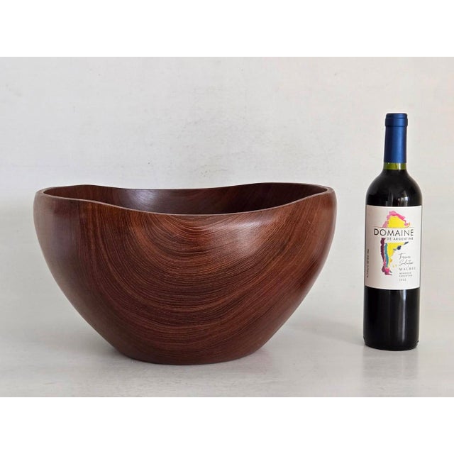 Mid 20th Century Organic Modern Extra Large Hand Turned Teak Wood Bowl For Sale In Miami - Image 6 of 15