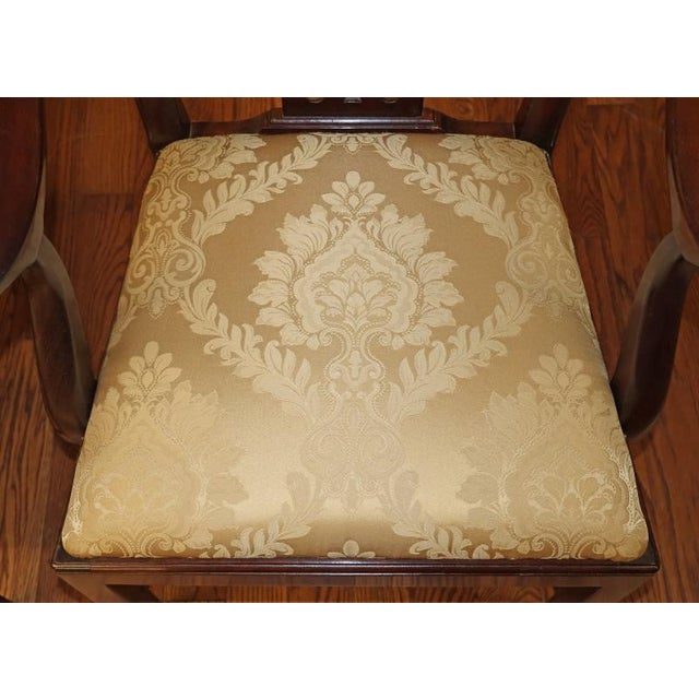 1980s Set of 10 Kittinger Mahogany Chippendale Dining Chairs With Gold Damask Fabric For Sale - Image 11 of 18