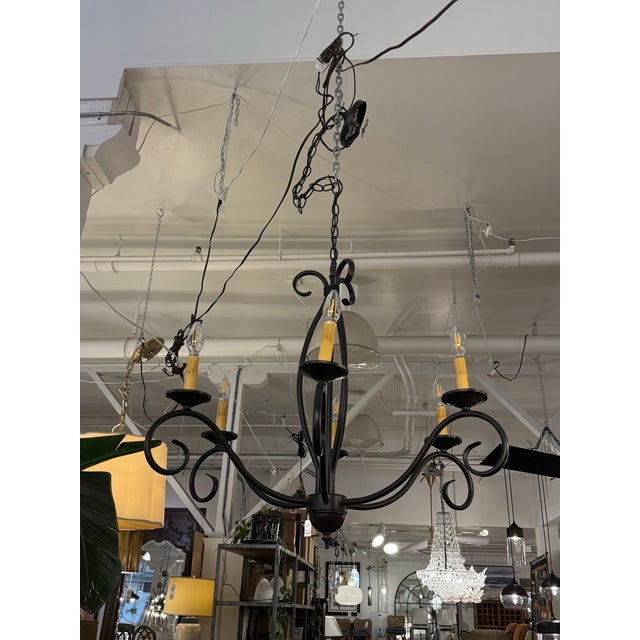 Traditional Scrolling Iron Chandelier For Sale - Image 3 of 12