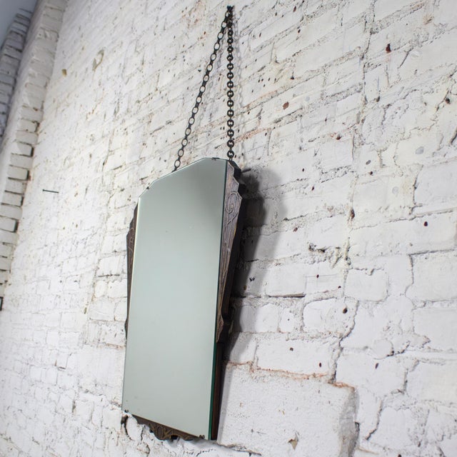 Early to Mid-20th Century Art Deco Hanging Mirror Decorative Carved Wood Fanned Side Panels For Sale - Image 4 of 18