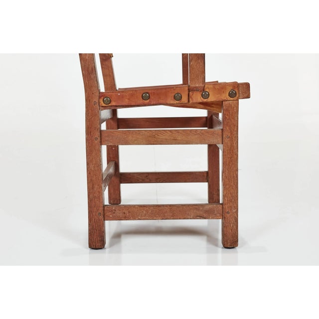 Early 20th Century Spanish Hand-Crafted Oak & Cognac Studded Leather Dining Chairs- Set of 8 For Sale - Image 12 of 12