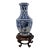 Vintage 19" Chinoiserie Hexagonal Blue & White Porcelain Vase With Hand-Carved Stand - Set of 2 For Sale