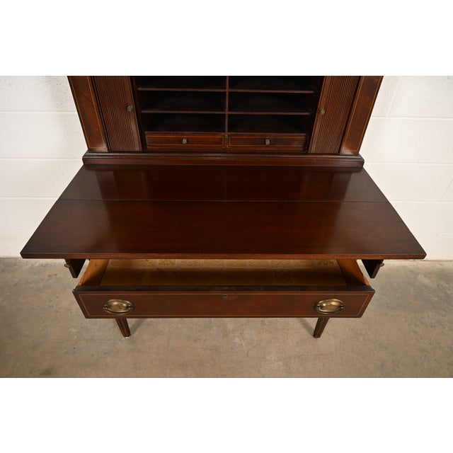 Wood Baker Furniture Style Hepplewhite Mahogany Secretary Desk With Bookcase Hutch, Circa 1920s For Sale - Image 7 of 16
