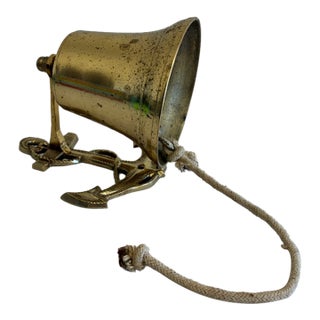 Vintage Solid Brass Anchor Bell With Rope Pull For Sale