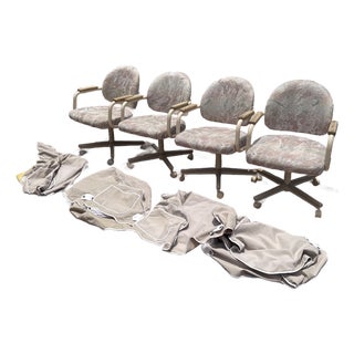 Set of 4 Vintage Cromcraft 80s Style Dining Room Adjustable Swivel Chairs With Wheels & Covers For Sale
