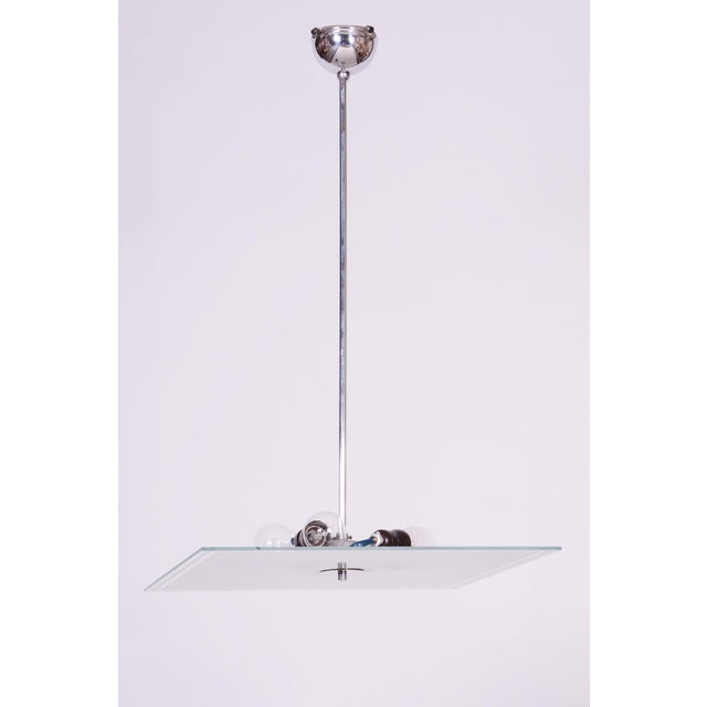 Czech Bauhaus Pendant in Chrome-Plated Steel and Frosted Glass, 1930s For Sale - Image 10 of 10