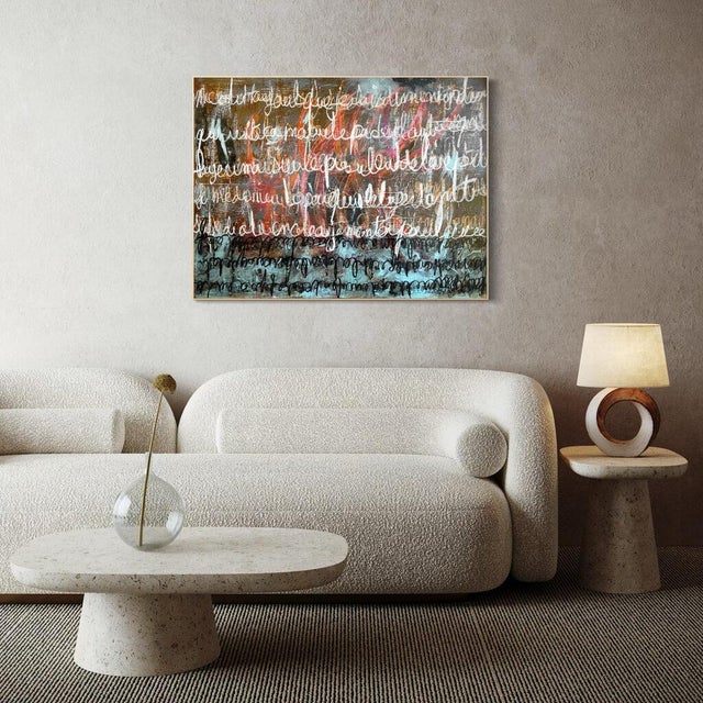 Textile Christiane Corcelle "Dictée" Mixed Media on Canvas, Large Abstract Painting With White Handwriting on Dark Ground, 2024 For Sale - Image 7 of 7