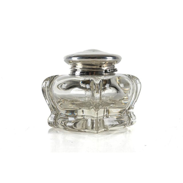 Antique Simons Brothers Crystal and Sterling Silver Inkwell For Sale - Image 4 of 10