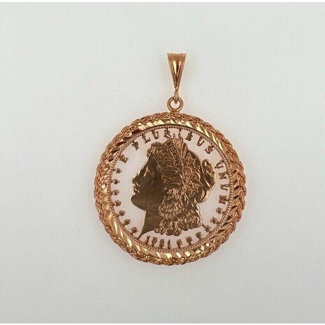 Contemporary Vintage American Dollar Lady Liberty Genuine Coin White Rose Gold Vermeil Sterli For Sale - Image 3 of 7