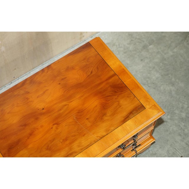 Burr & Yew Wood Drop Front Media Television Stand For Sale - Image 11 of 18