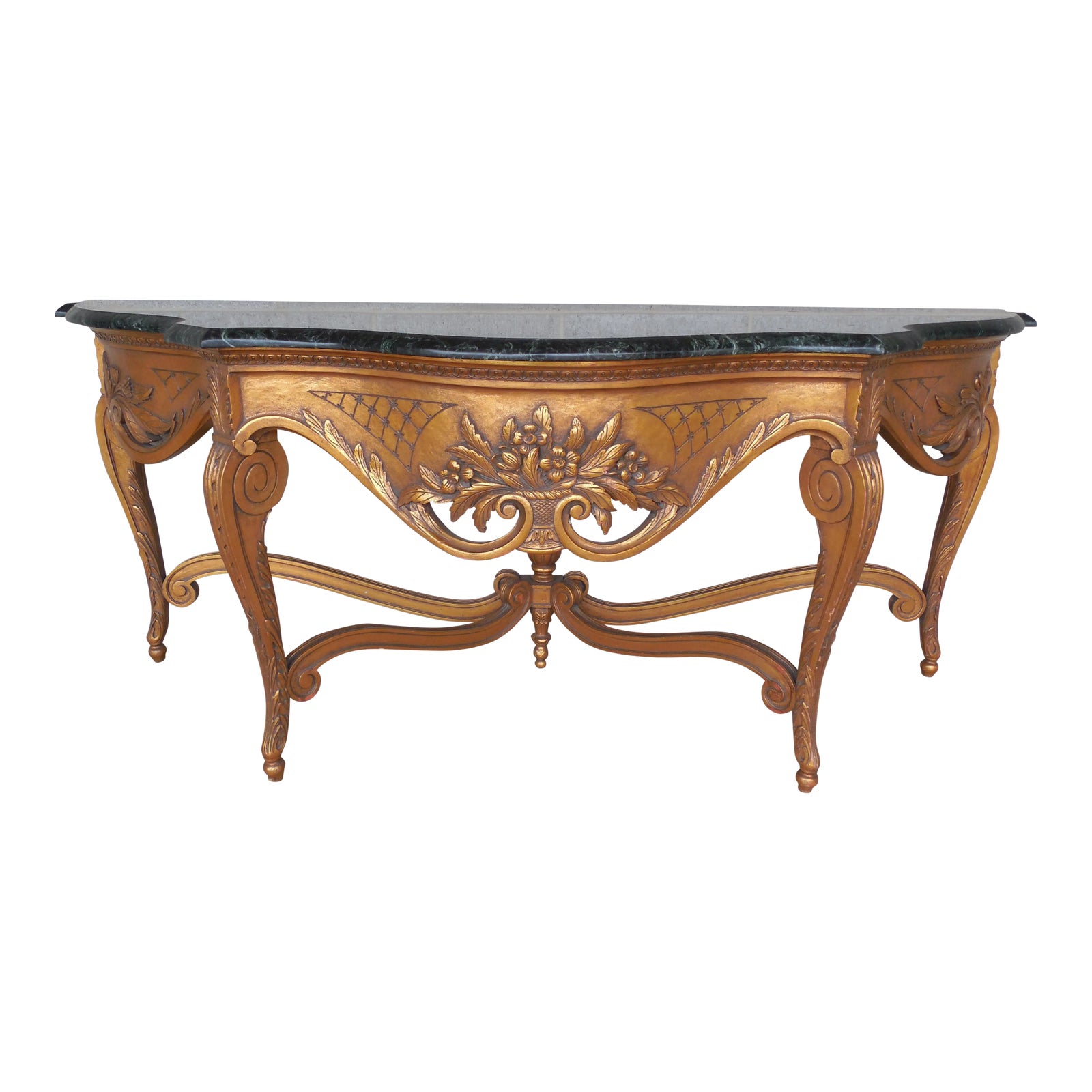 French Louis XV Style Carved & Gilt Wood Marble Top Console Table ...