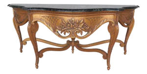 French Louis XV Style Carved & Gilt Wood Marble Top Console Table